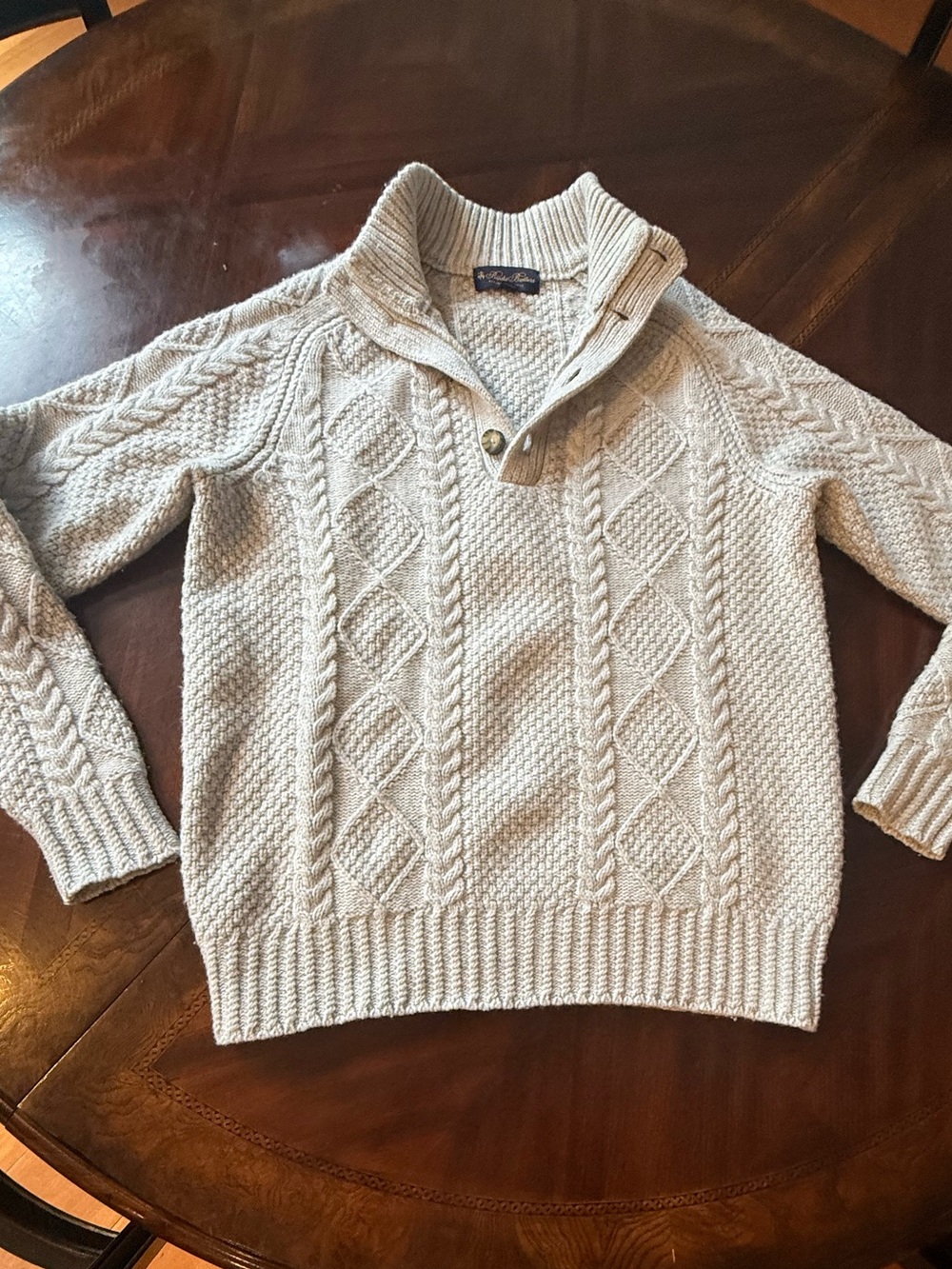 Brooks Brothers Cream Cable-Knit Shawl Zip Sweater